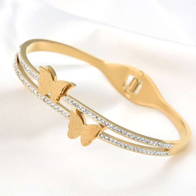 Women Diamond and Gold-Plated Bangle-Style Bracelet
